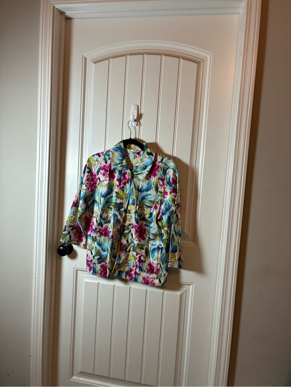 Christopher & Banks Floral Button-Down Shirt Jacket in Pink, Blue & Green